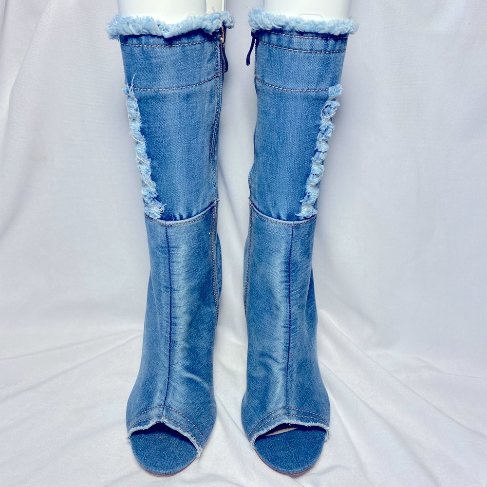Akira Denim peep toe booties